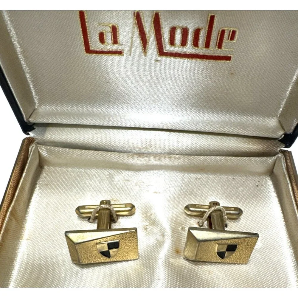 Vintage LA MODE Heraldic Shield Gold-Tone Designer Cufflinks